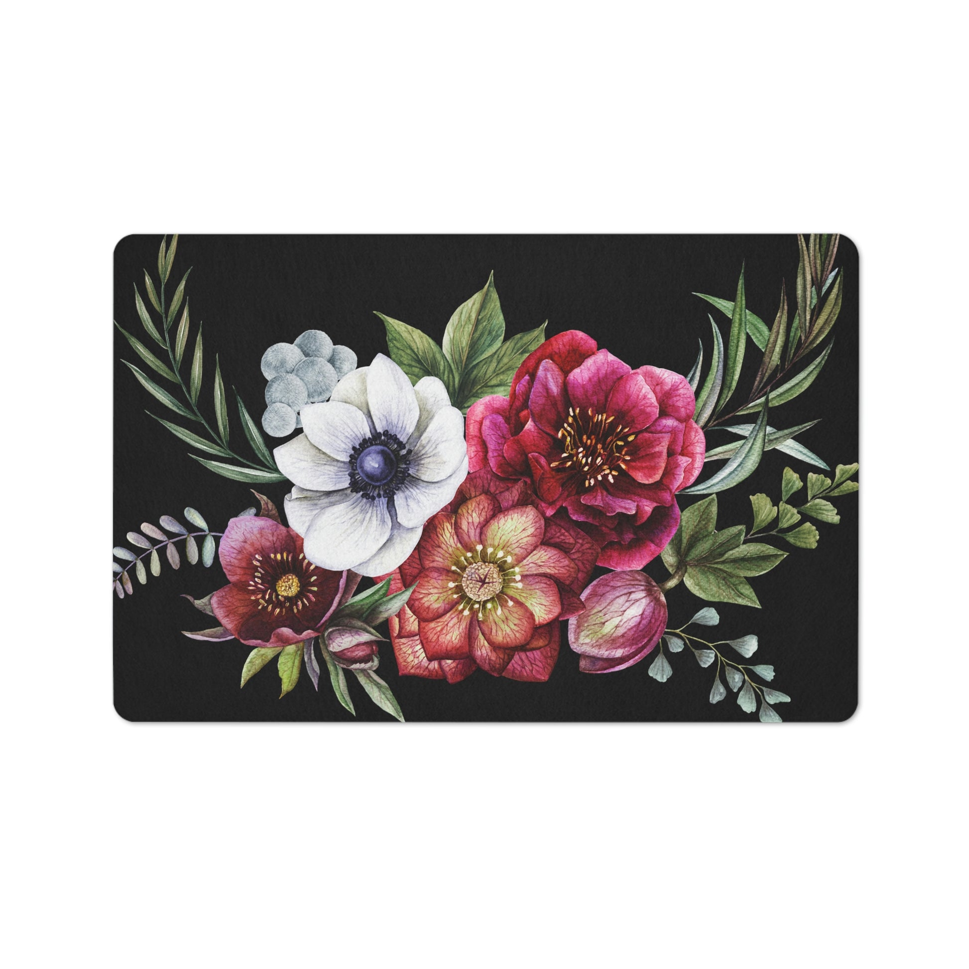 Floor Mat Dahlia Flowers on Beautiful Black Colorful Floor Mat
