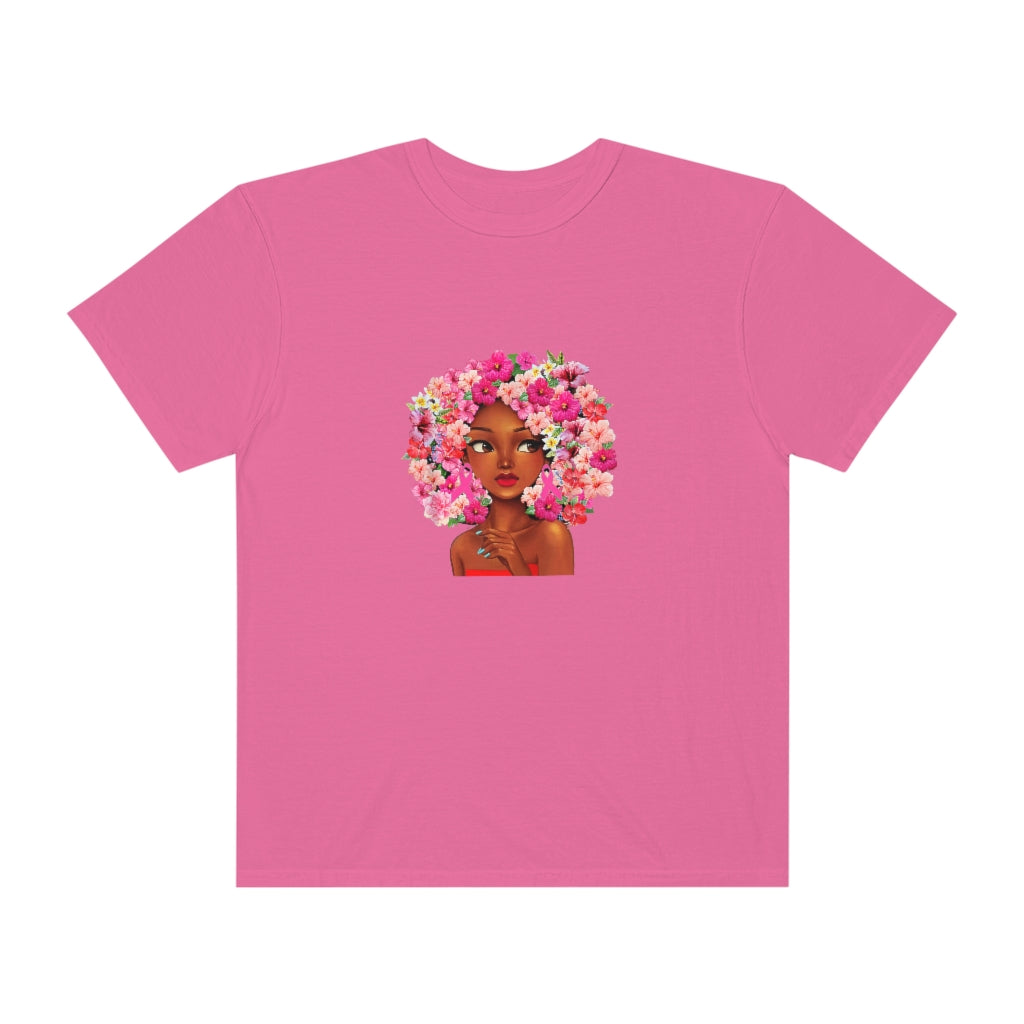 Black Girl with flowered hair on Tee