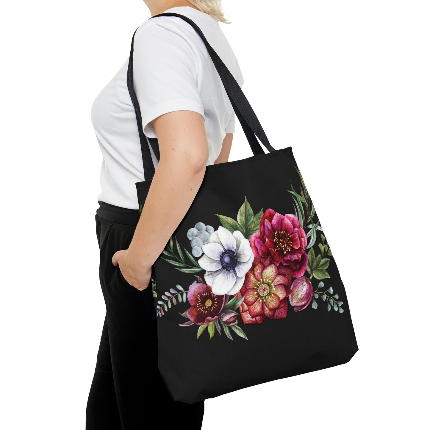 Tote Bag Dahlia Flowers on Black Tote bag
