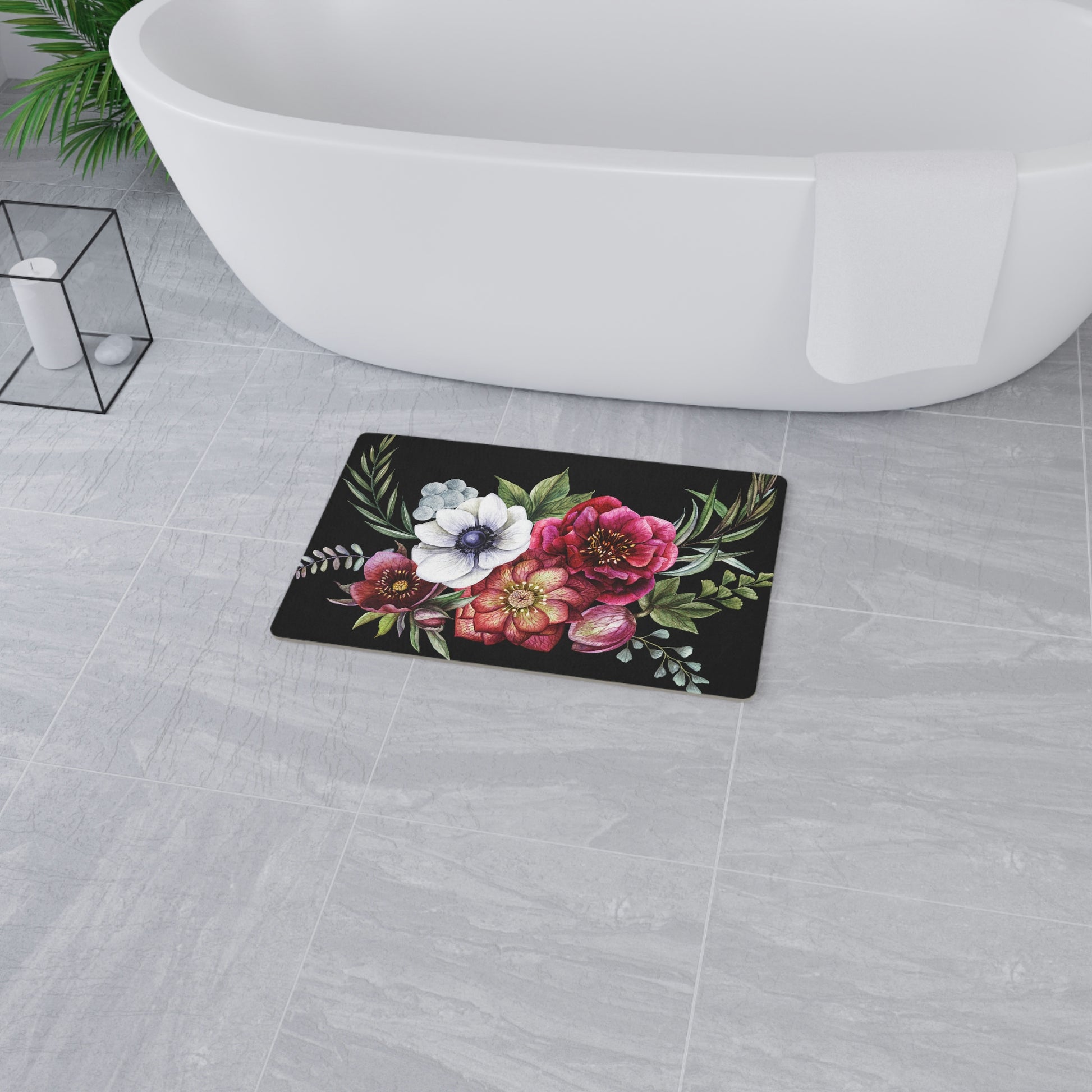 Floor Mat Dahlia Flowers on Beautiful Black Colorful Floor Mat