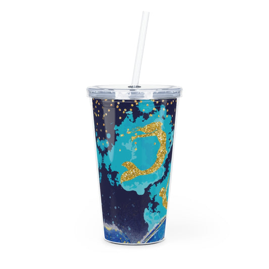 Plastic Tumbler Blue Mermaid Design Plastic Tumbler with Straw