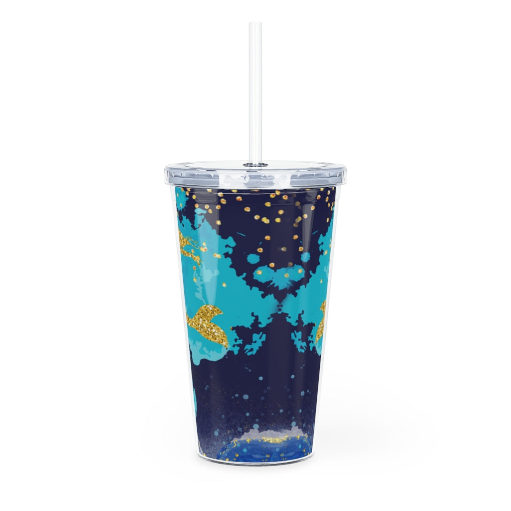 Plastic Tumbler Blue Mermaid Design Plastic Tumbler with Straw