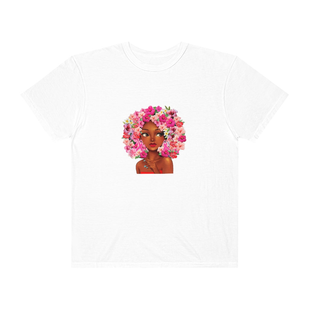 Black Girl On Tee with Flowered Hair 