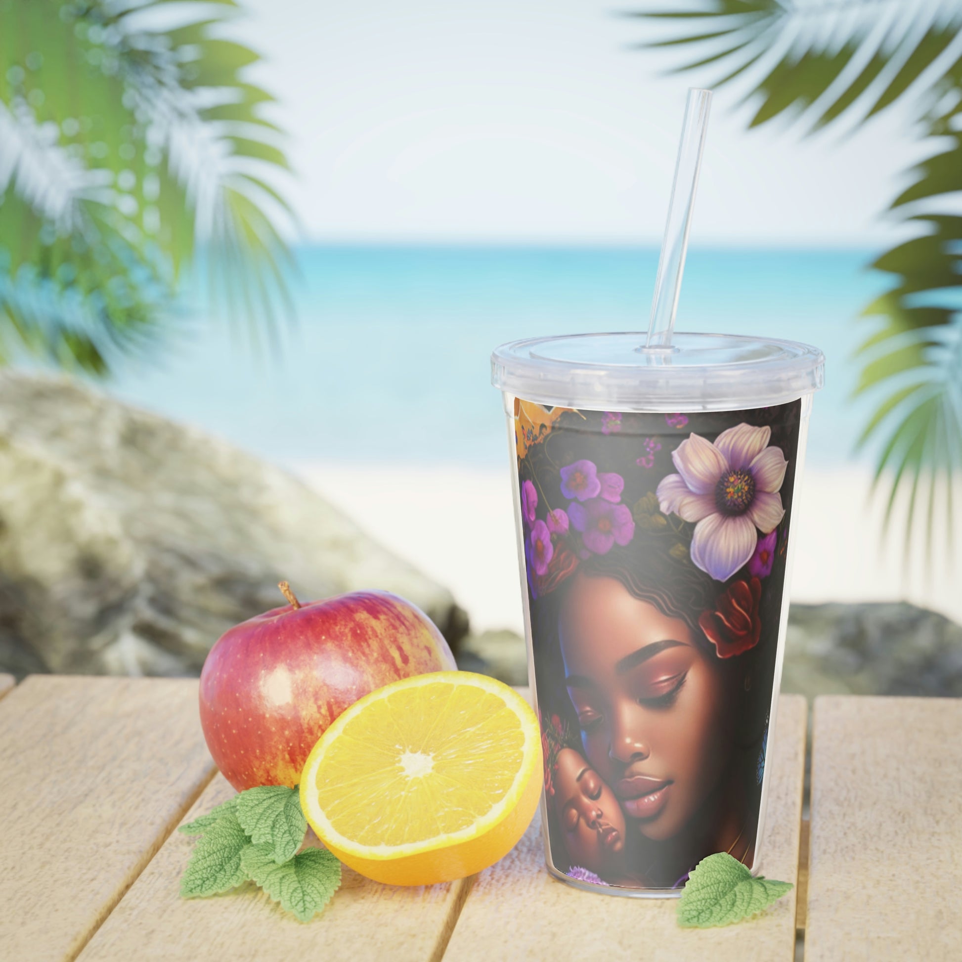 Plastic Tumbler Black Mom and Baby Tumbler with Straw