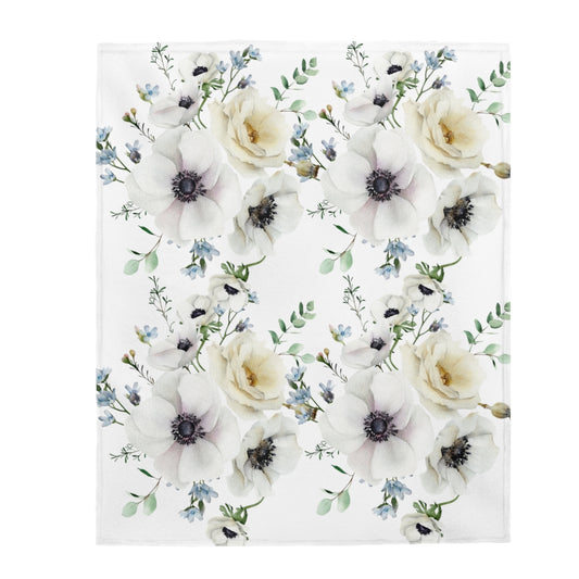 Decorative Blanket Throw Velveteen Plush White Hibiscus Blanket