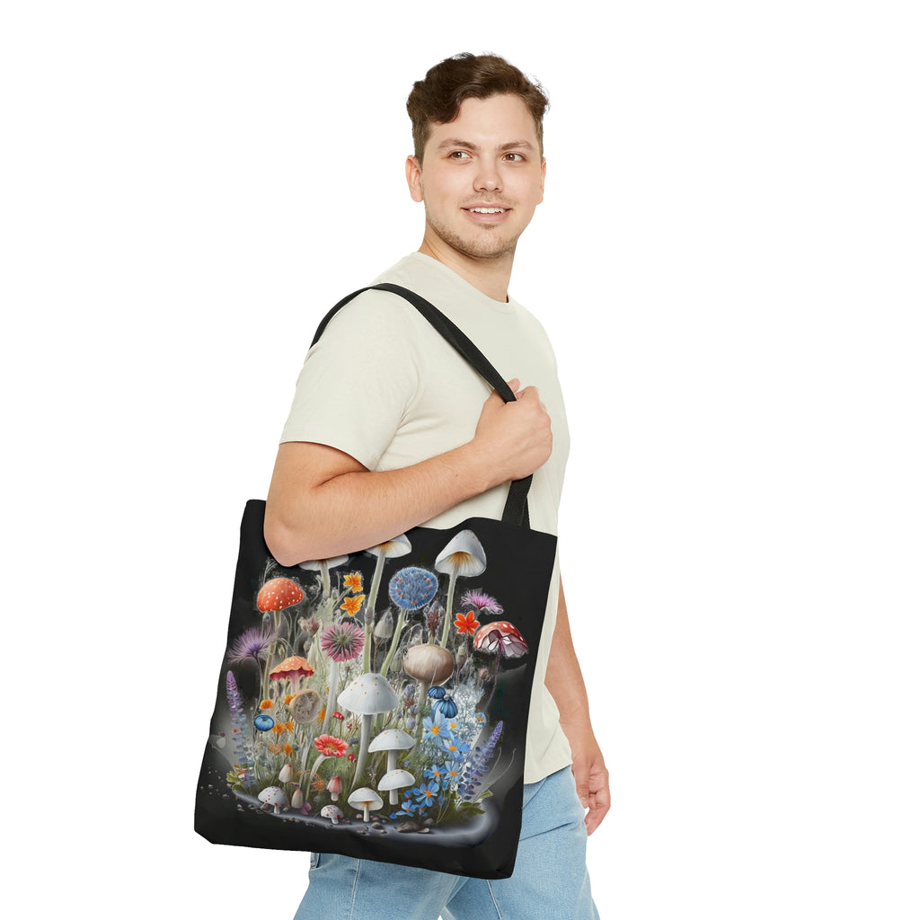 Tote Bag Wild Mushrooms on Black Tote