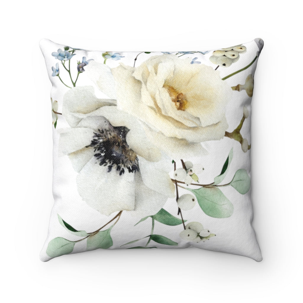 Decorative Pillow White Hibiscus Flowered Square Pillow