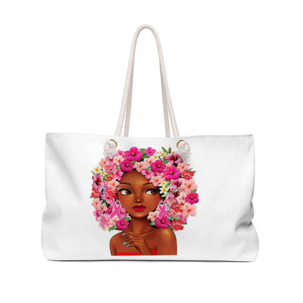 Black Girl with Flowered Hair on Overnight Bag 