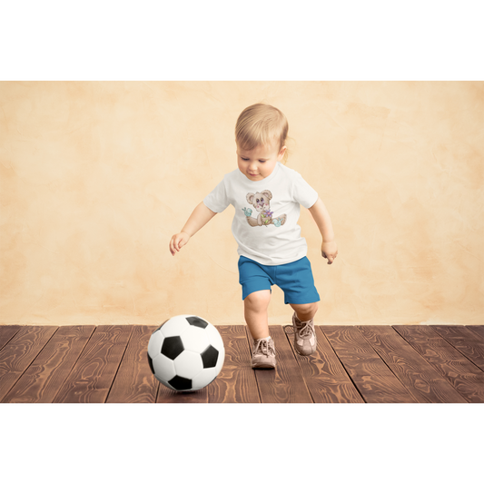 Baby wearing Tee with Brown Bear