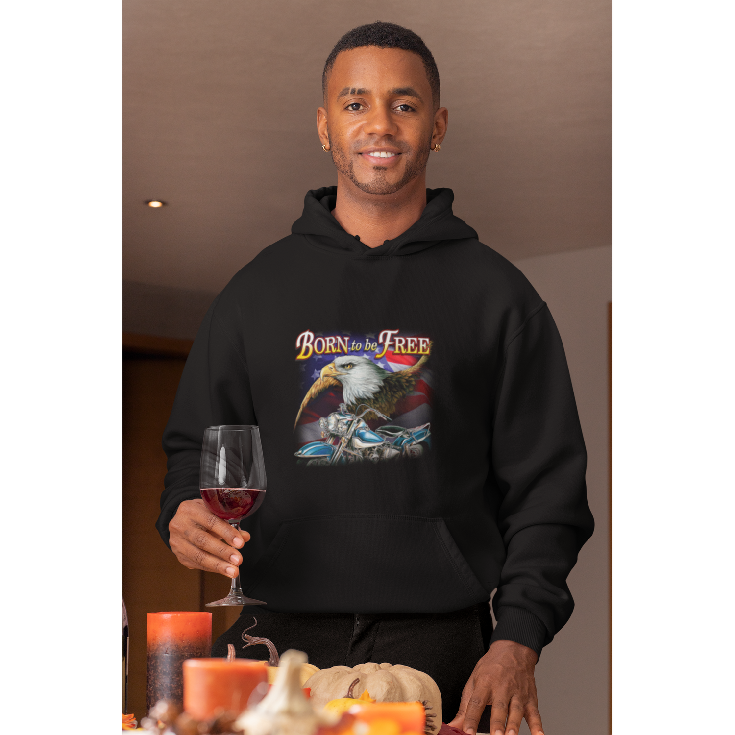 Man wearing Born to Be Free Patriotic Hoodie