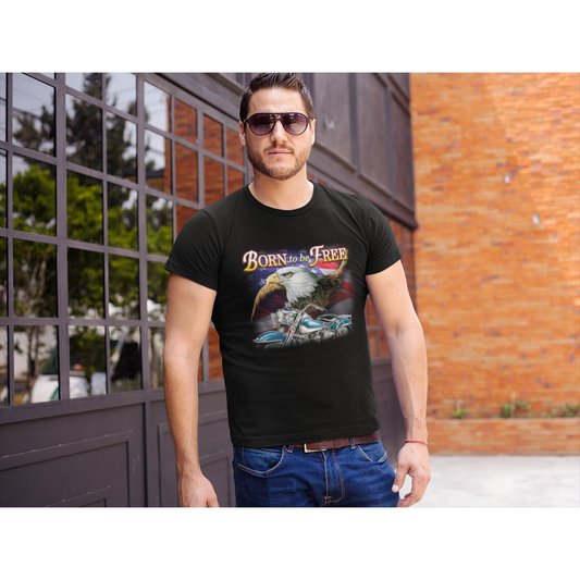 Man wearing Born to be Free Motorcycle Patriotic Tee