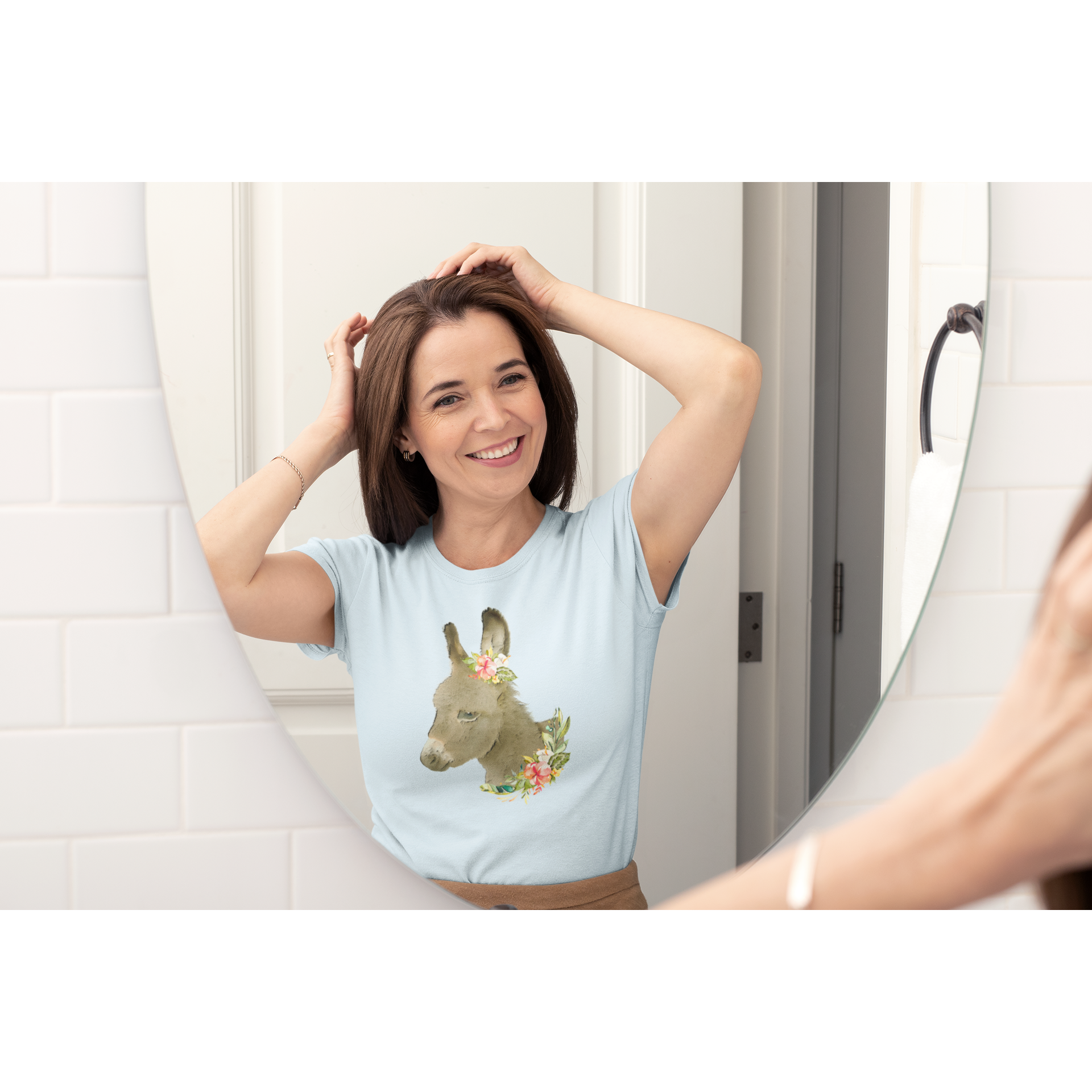 Women's Tee Cute Donkey With Flowers Tee
