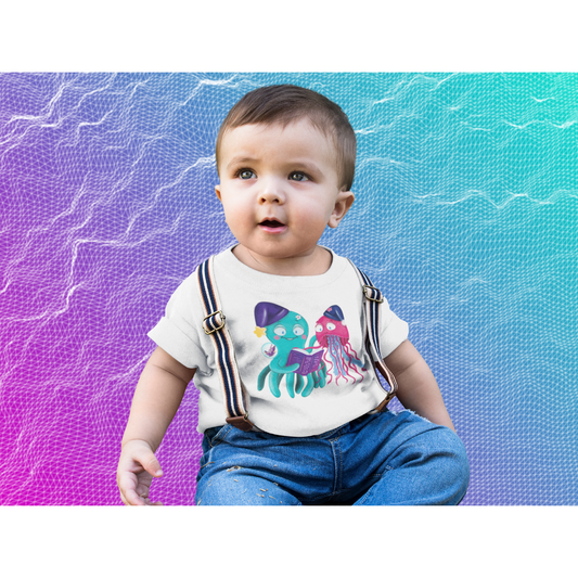 Toddler's Tee Cute Octopus & Friend Colorful Tee