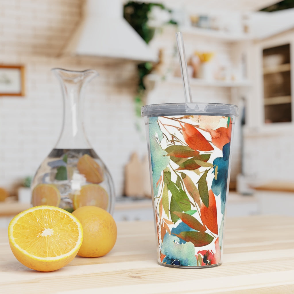 Plastic Tumbler Summer Flowers Tumbler with Straw