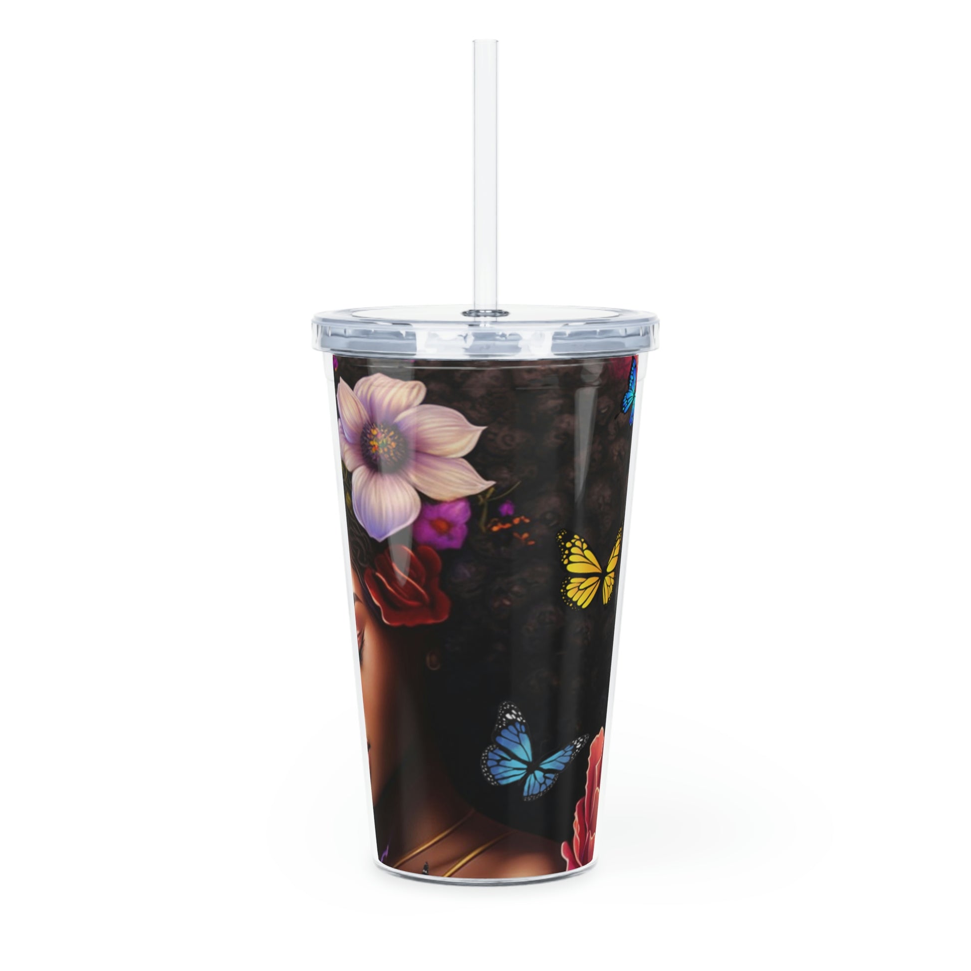 Plastic Tumbler Black Mom and Baby Tumbler with Straw