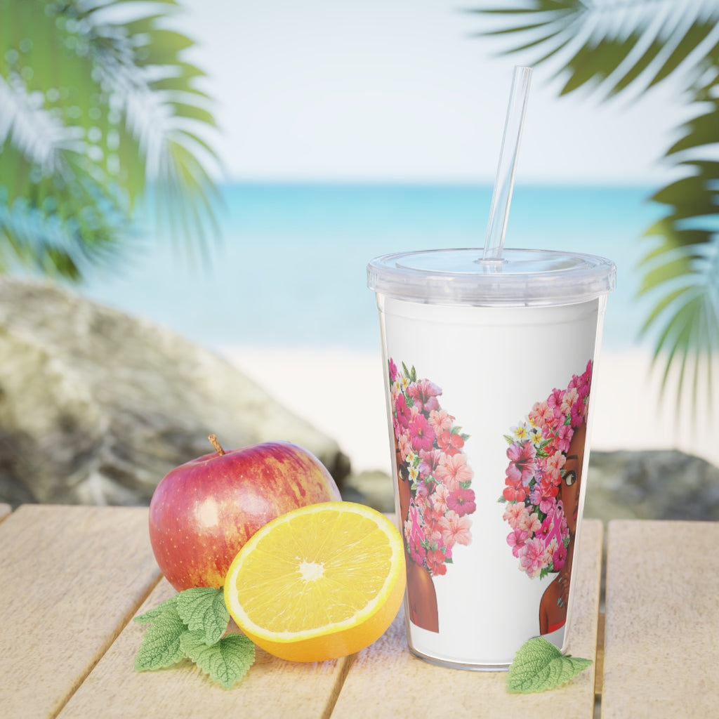 Plastic Tumbler Black Girl Plastic Tumbler with Straw