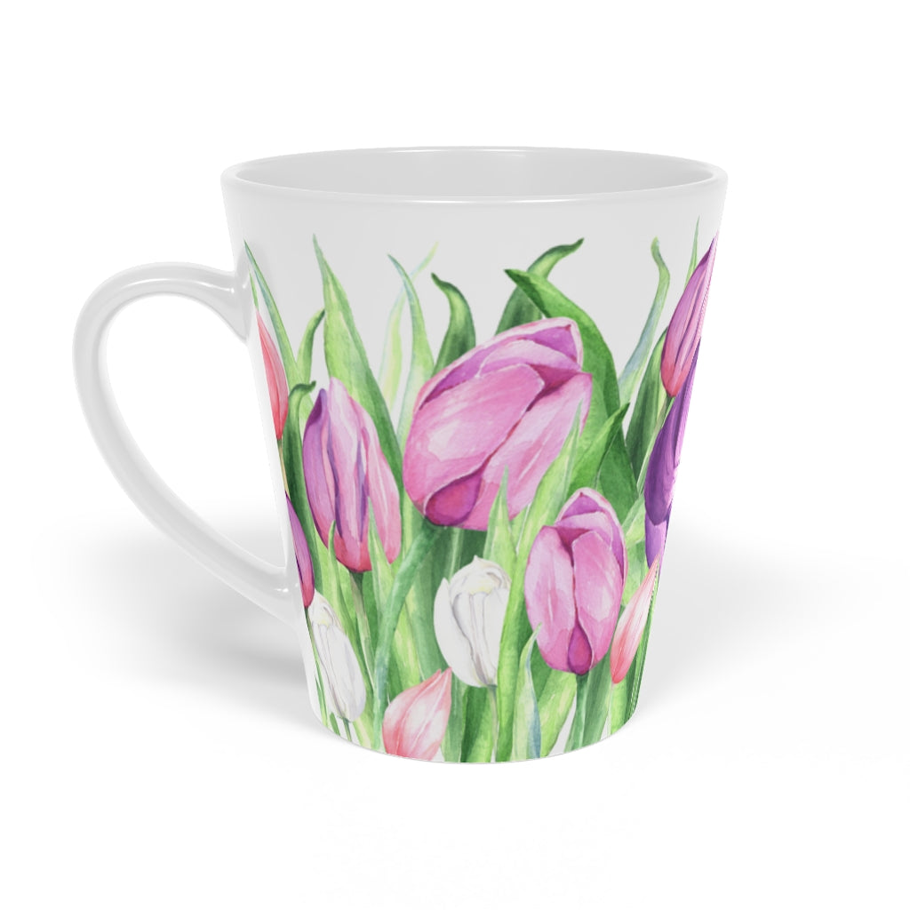 Coffee Mug Tulips on White Latte Mug, 12oz