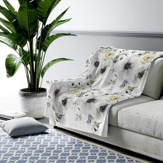 Decorative Blanket Throw Velveteen Plush White Hibiscus Blanket