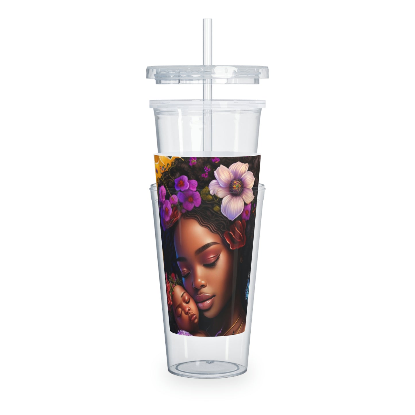 Plastic Tumbler Black Mom and Baby Tumbler with Straw