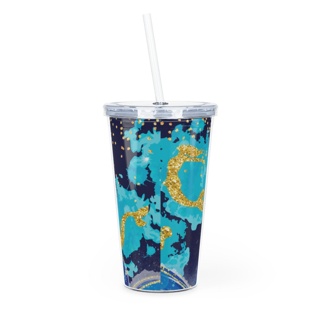 Plastic Tumbler Blue Mermaid Design Plastic Tumbler with Straw