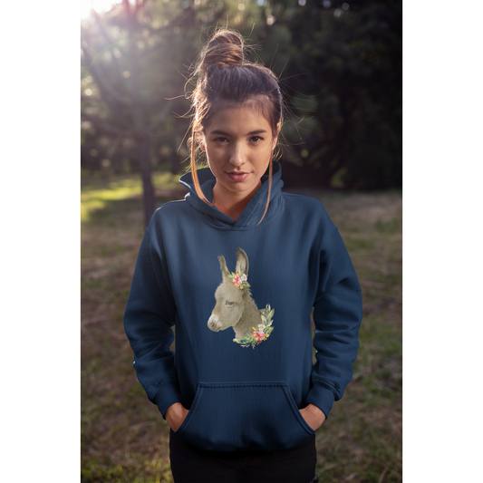 Woman wearing Baby Donkey with flowers