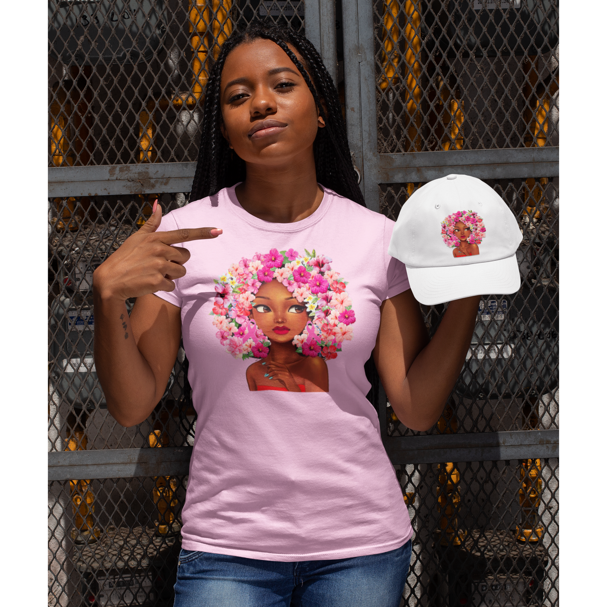 Black Girl wearing Black Girl with Multicolored Hair , Tee
